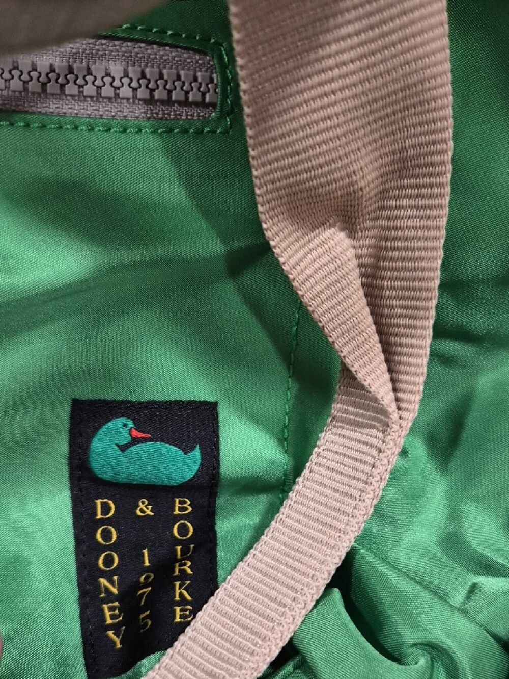 Dooney & Bourke Bright Green Nylon Tote with Tan Handles - Picture 3 of 6
